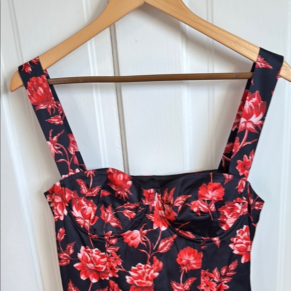 Autumn Adeigbo// Floral Black and Red Zoe Asymmetrical Ruffle Hem Dress - Picture 5 of 10